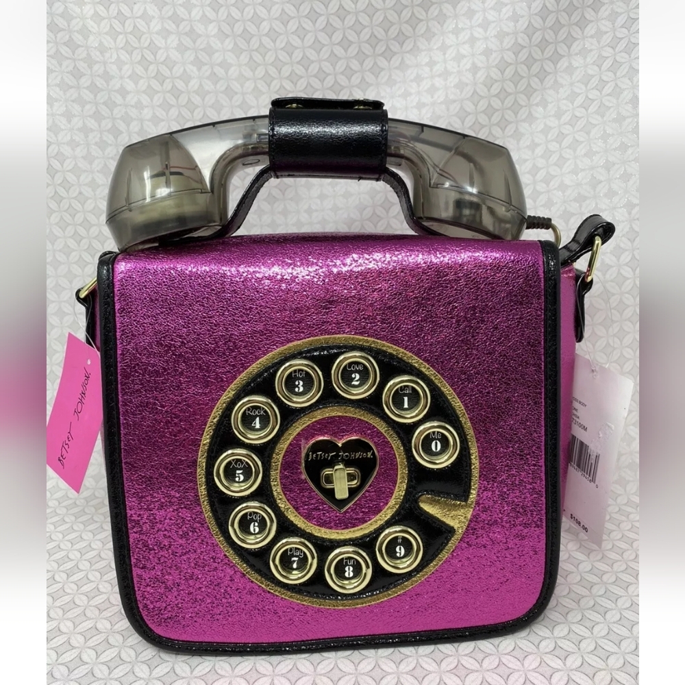 Betsey Johnson Kitsch Off The Hook Hotline Call Me Baby Phone Crossbody Bag Pink - Picture 8 of 15